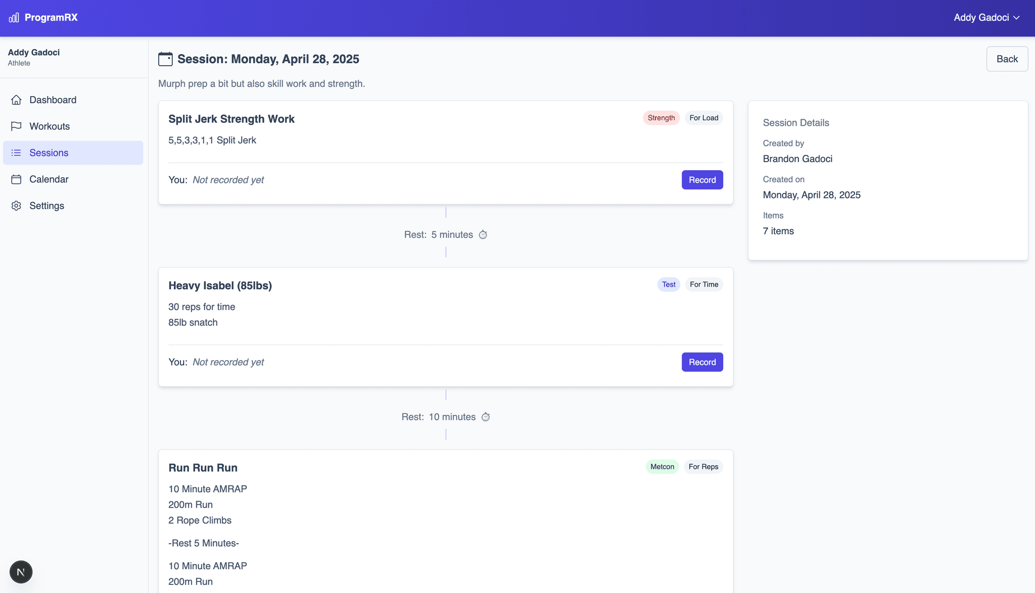 ProgramRX Athlete Portal Interface